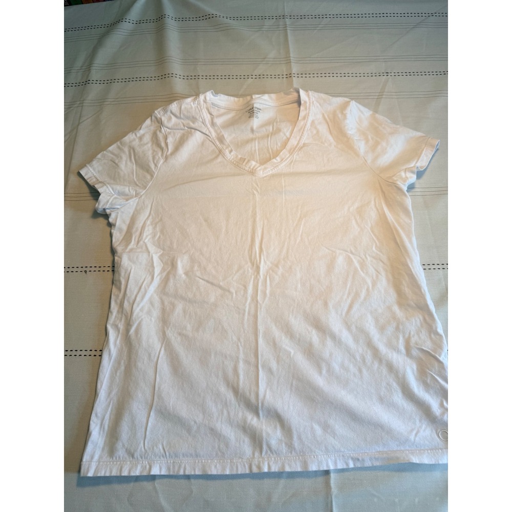 Calvin Klein Womens White V-Neck Short Sleeve Essential T-Shirt Size Large